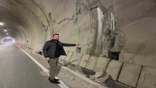 Artvin-Yusufeli karayolundaki 39 tünelden biri olan T14 Tünelinde oluşan çatlaklar ve açılmalar sürücüleri tedirgin ediyor