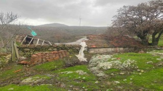 Ayvacıkta şiddetli fırtına etkili oldu, hayvan damı ile ağıl çatısı uçtu