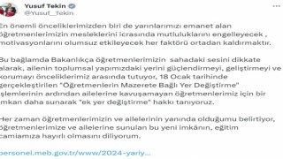 Bakan Tekin: “Ailelerine kavuşamayan öğretmenlerimiz için bir imkan daha sunarak, ek yer değiştirme hakkı tanıyoruz”