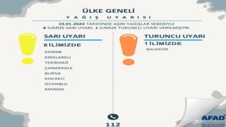 Bakan Yerlikayadan 1 il için turuncu, 8 il için sarı kodlu uyarı
