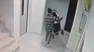 Bebek arabası çalan şüpheli güvenlik kamerasında