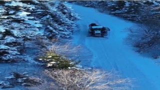 Giresunda yayla yollarındaki karla mücadele çalışmaları dronla görüntülendi