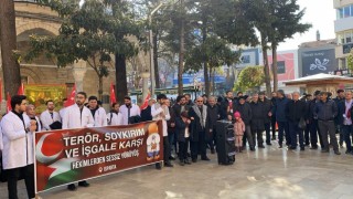 Ispartada sağlık çalışanları şehitler ve Filistin için yürüdü