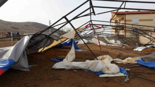 Karamanda şiddetli rüzgar hayvan çadırlarını yıktı