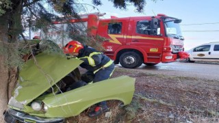Yol kenarındaki ağaca çarpan otomobil hurdaya döndü: 2 yaralı