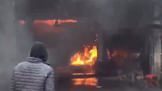 İş yerinde çıkan yangında tüp tankeri patladı