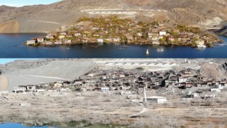 Yusufeli Barajının yapılması ile sular altında kalan köy baraj suları çekilince yeniden ortaya çıktı