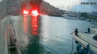 Alanyada iki teknede çıkan yangın güvenlik kamerasına yansıdı