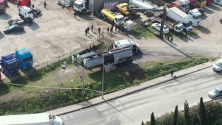Ataşehirde yanan yakıt tankeri havadan görüntülendi