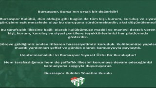 Bursaspor Kulübü: “Bursaspor siyaset üstü bir kuruluştur”