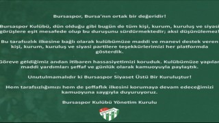 Bursaspor Kulübü: “Bursaspor siyaset üstü bir kuruluştur”