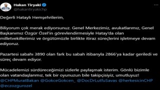 CHP İl Başkanı, Hatayda farkın 2 bin 866 oya gerilediğini açıkladı