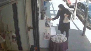 Elazığda bir kadın, orcik çalarken güvenlik kamerasına yakalandı