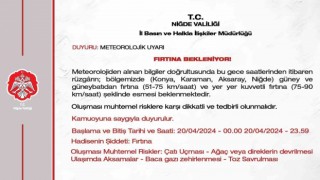 Niğde Valiliğinden fırtına uyarısı