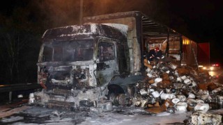 Otoyolda tır alev alev yandı