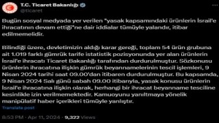 Ticaret Bakanlığından İsraille ihracatın devam ettiği iddialarına yalanlama