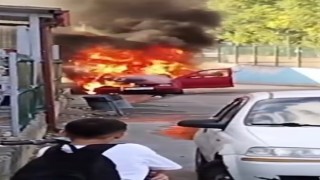 Alev alev yanan otomobilde patlama