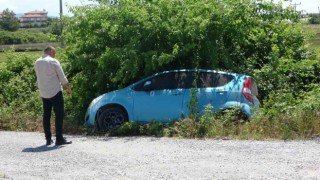 Böğürtlenler şarampole inen otomobile hava yastığı oldu, sürücünün burnu dahi kanamadı