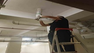 Boruya sıkışan yavru kedi itfaiye ekipleri tarafından kurtarıldı