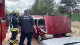 Konyada hastane otoparkındaki otomobilde yangın
