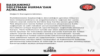 Süleyman Hurma: Karagümrükün daha da güçlenerek Süper Lige döneceğinden kimsenin şüphesi olmasın