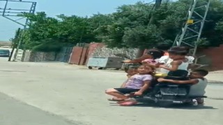 8 çocuk elektrikli motosikletle firarda, o anlar kamerada