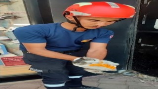 Atık su borusuna sıkışan kedi kurtarıldı