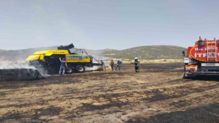 Burdurda balya makinesinden çıkan yangında 9 dekarlık arazi kül oldu