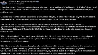 Cumhurbaşkanı Erdoğandan Dünyaya Gazze çağrısı