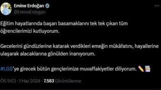 Emine Erdoğan, LGSye girecek öğrencilere başarı diledi
