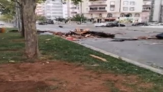 Gaziantepte şiddetli rüzgar çatıları uçurdu, ağaçları kökünden söktü
