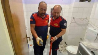 Havalandırma boşluğunda sıkışan karga yavrusu kurtarıldı
