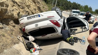 Sulama kanalına devrilen otomobil sürücüsü yaralandı