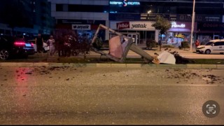 Aday sürücü kontrolden çıktı, reklam panosunu ve ağaçları devirdi