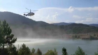 Denizli - Muğla sınırında çıkan orman yangına havadan müdahale ediliyor