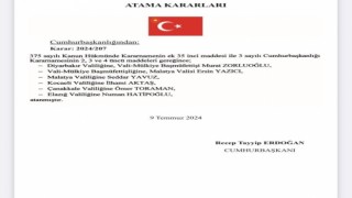 Elazığ Valiliğine Numan Hatipoğlu atandı