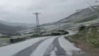 Erzurumda dolu köyleri beyaza bürüdü