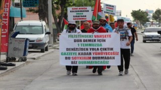İsrail vahşetine dikkat çekmek için 8 gündür yürüyen grup Karapınara ulaştı
