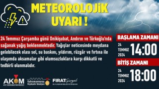 Kahramanmaraş'ta Sağanak Yağış Uyarısı