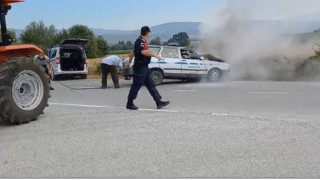 Kaza yapan otomobil alev aldı: 1 yaralı