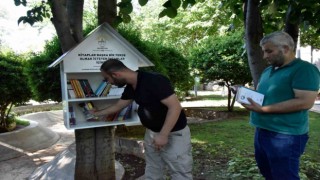 Parklarda mini kitaplıklar kuruldu