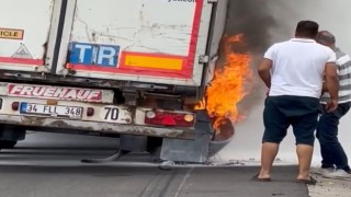 Vatandaşın müdahalesi faciayı önledi: Az kalsın tır yanıyordu