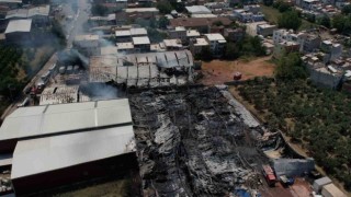 Yanan fabrikalar havadan dron ile görüntülendi