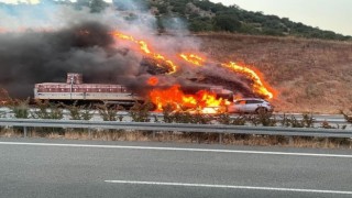 Alev topuna dönen araçtan yaralı kurtuldu