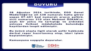 Ankarada yolcuyu darp eden otobüs şoförü hakkında işlem başlatıldı