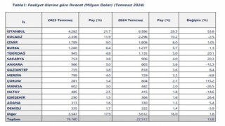 Bu yıl Ocak-Temmuz döneminde 20 il, 1 milyar doların üzerinde ihracat yaptı