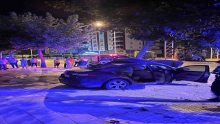 Çorumda ağaca çarpan otomobilde bulunan 2 kişi can verdi