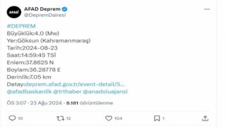 Kahramanmaraşta 4 büyüklüğünde deprem