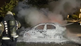 Park halindeki otomobil alev topuna döndü