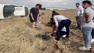 Şarampole devrilen otomobildeki yaralılara, düğün konvoyundakiler yardım etti